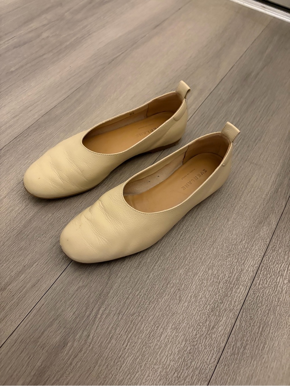 Everlane Cream Leather Slip-On Ballet Flats